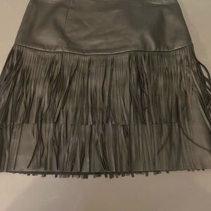 Trouve Black Leather Fringe Mini Skirt